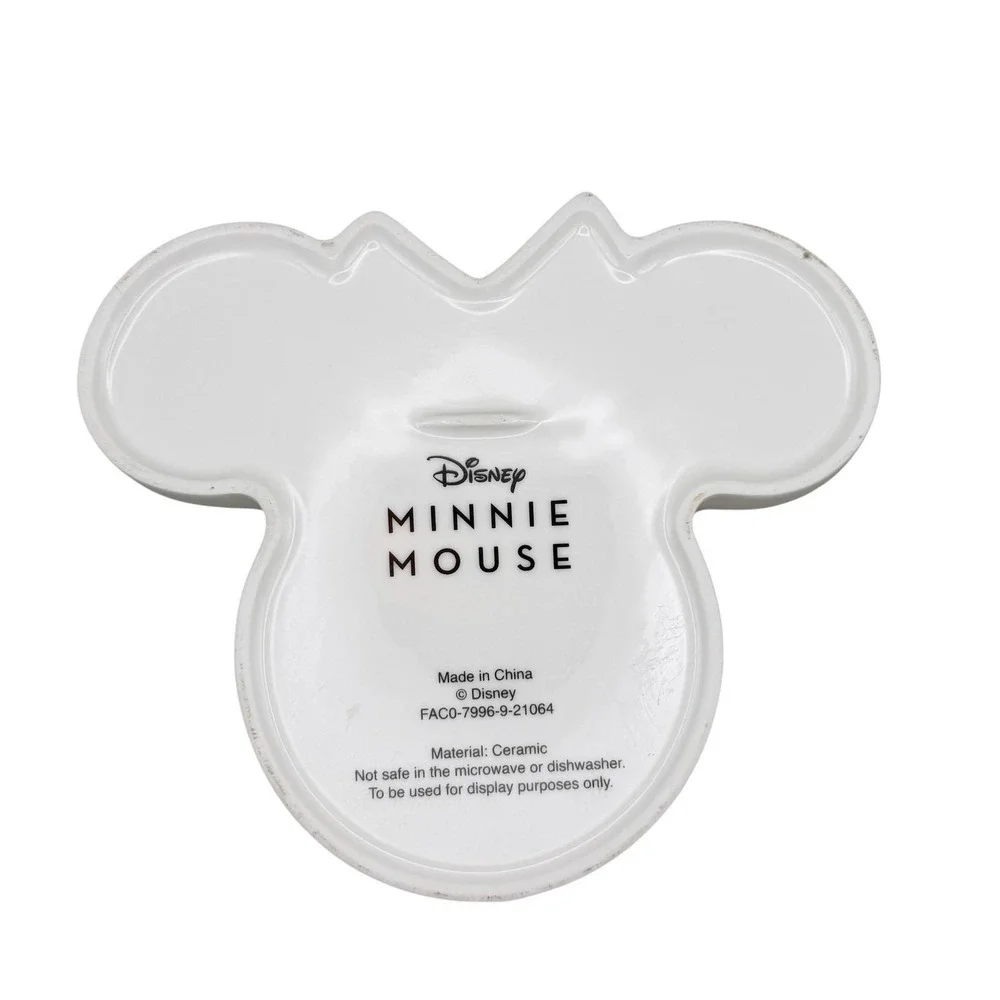 Disney Minnie Mouse Ceramic Trinket Tray White Gold Rim Jewelry Dish FAC0-7996-9